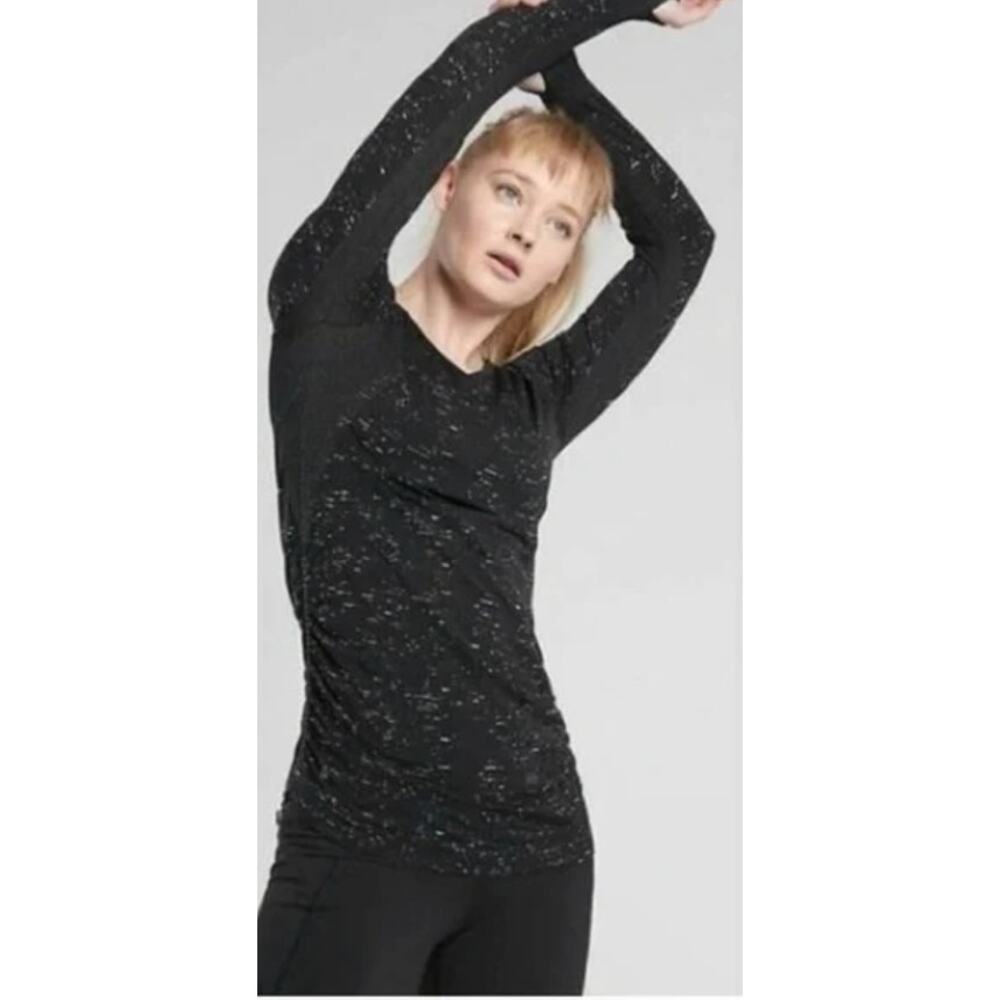 Athleta Women’s speedlight Specked black white‎ long sleeve athletic top